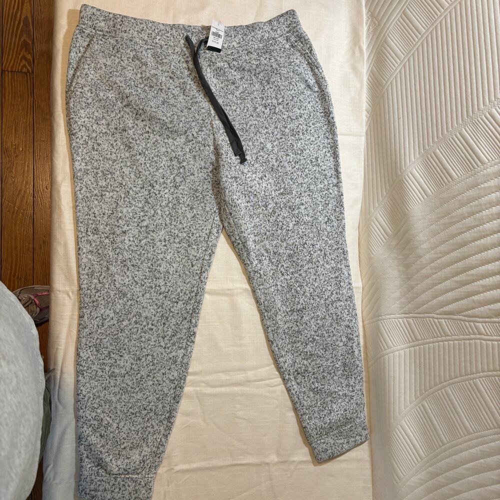 NWT L.L.Bean Womens 1X Plus Sweater Fleece Pants Gray Heather Drawstring